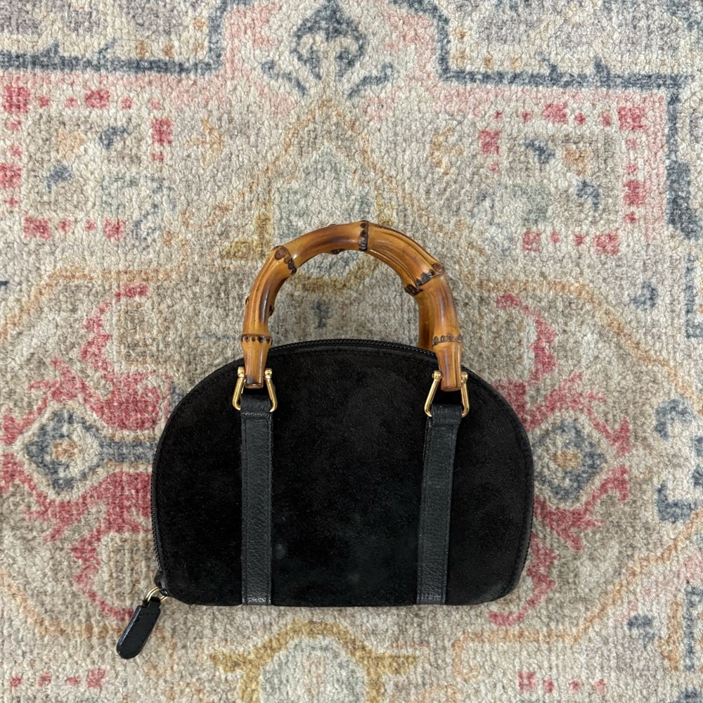 Gucci Black Suede Mini Dome Bag with Bamboo Handles - Picture 2 of 14